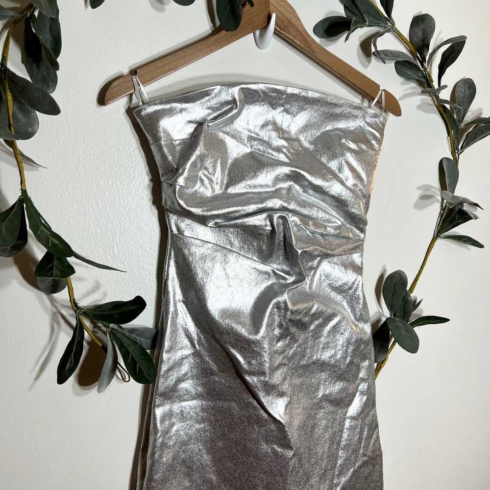 NWOT Zara Silver Strapless Bodycon Dress - image 2