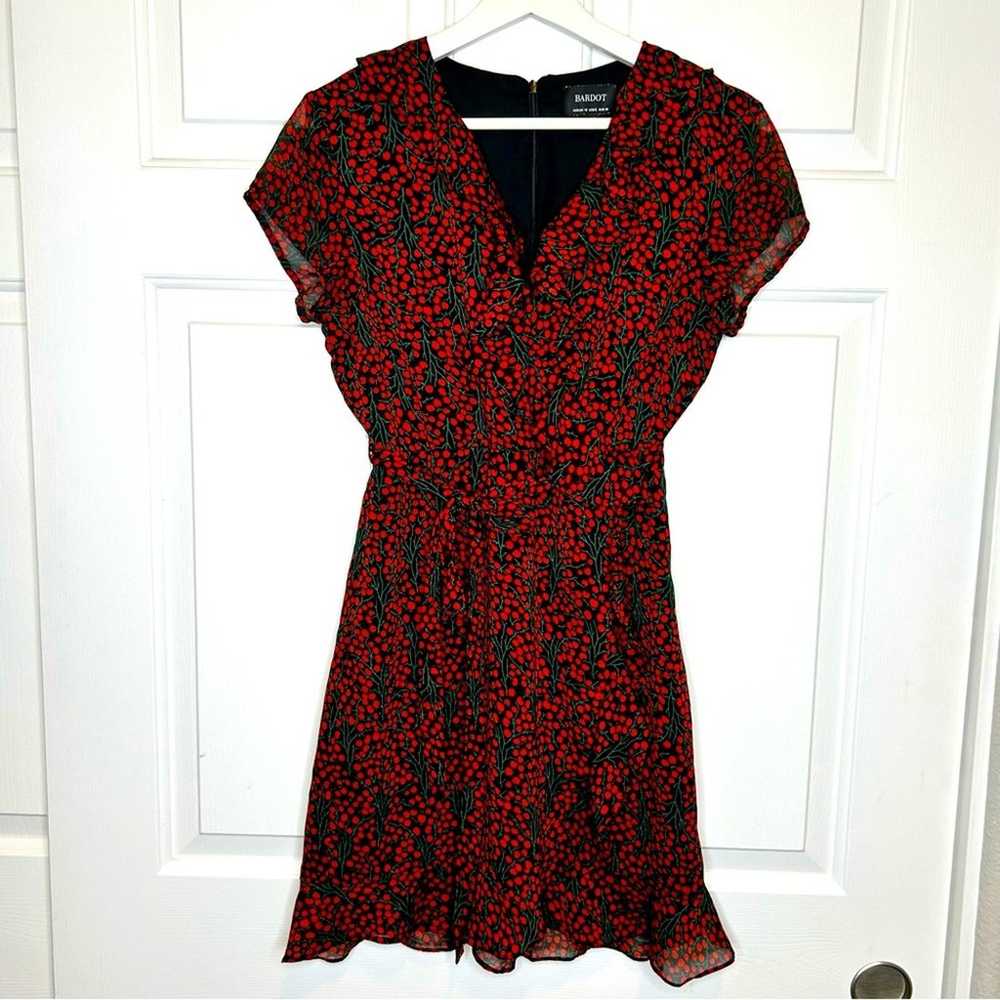 Bardot Cherry Print Faux Wrap Dress * Red / Black… - image 2