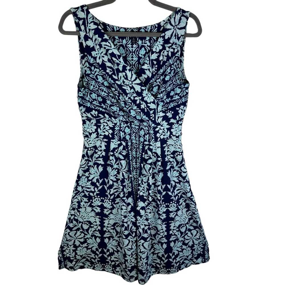 Lands' End Blue Floral Sleeveless Faux Wrap Stret… - image 2