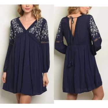 Blue Rain Embroidered Dress - M