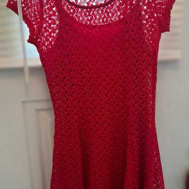 Red crochet mini dress short sleeve - image 1