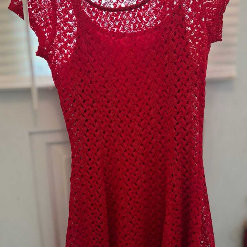 Red crochet mini dress short sleeve - image 2