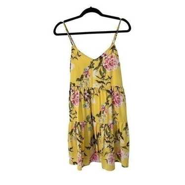 Vestique Yellow Pink Floral Spaghetti Strap Mini D