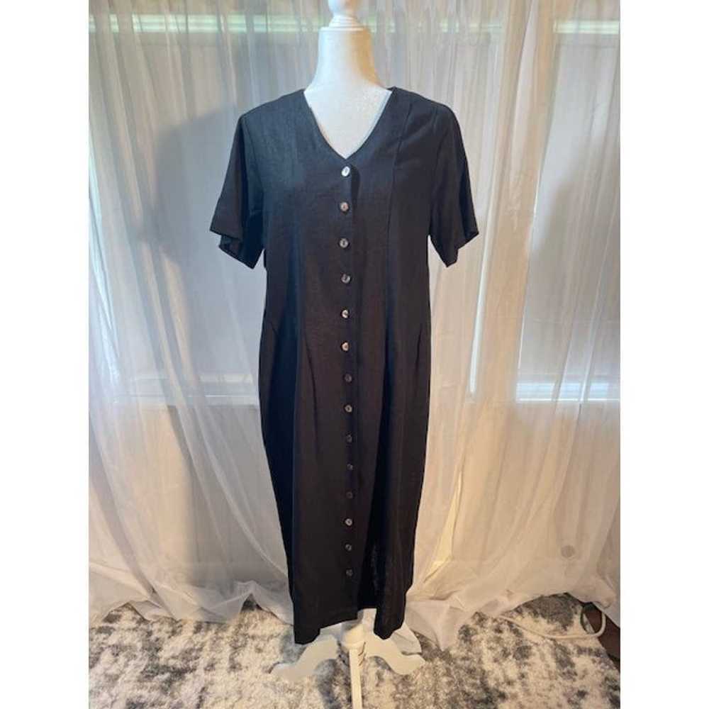 NWOT Orvis Size 14 Dress Black Linen Blend Button… - image 1