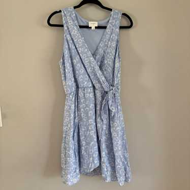 Everly Baby Blue & White Floral Sleeveless Wrap Dr