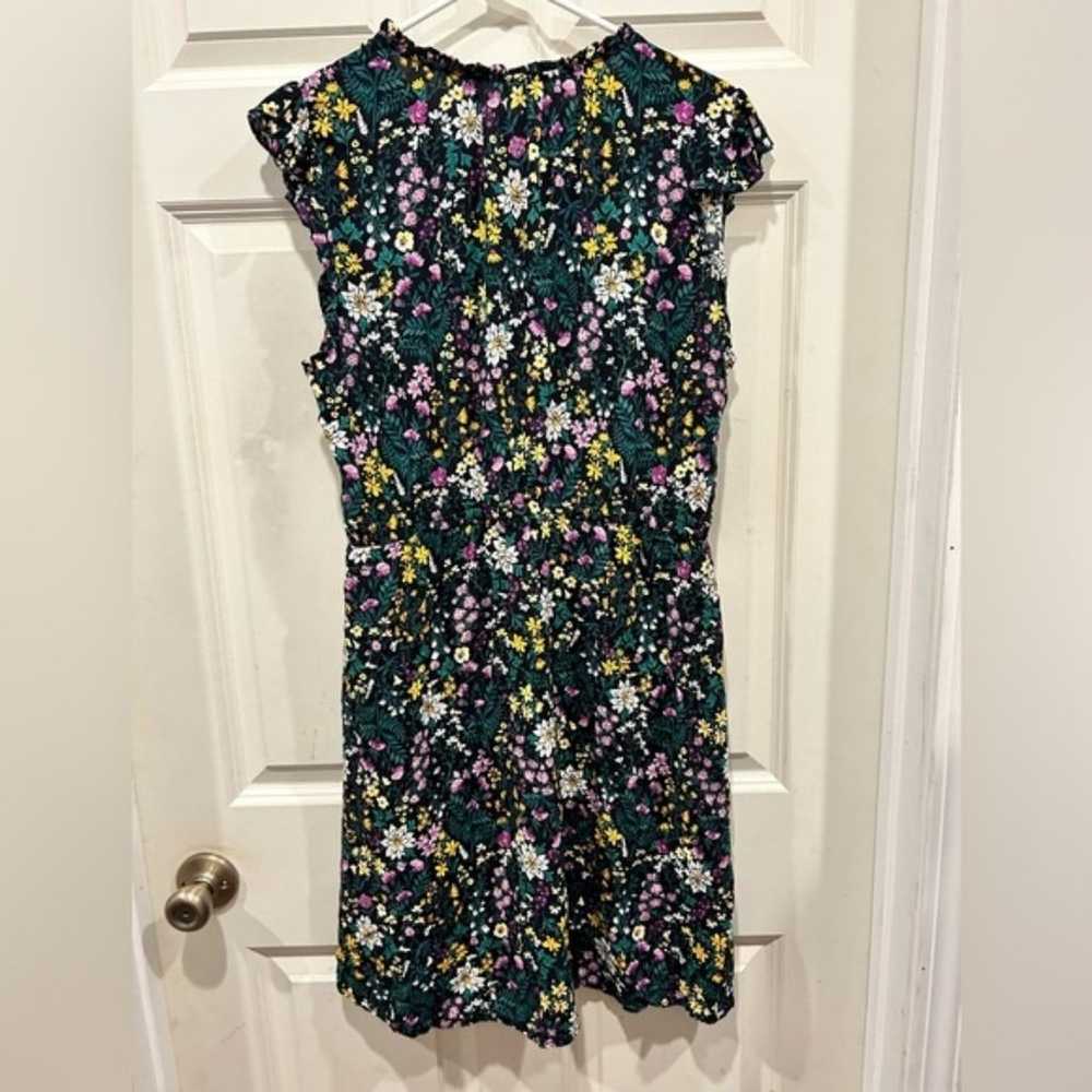 Old Navy Flutter Sleeves Black Floral Dress Green… - image 6