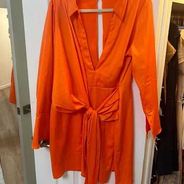 Fun Mini Orange Wrap Dress