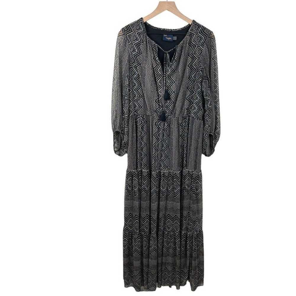 Just Taylor Womens Gray Black Sheer Puff Sleeves … - image 1