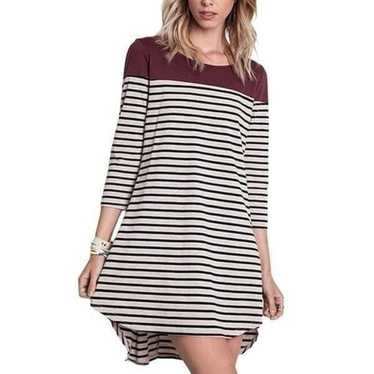 Umgee USA Wine Striped High-Low Tunic Dress