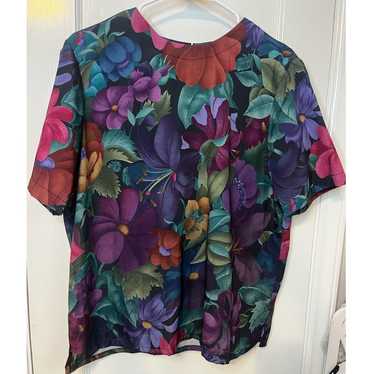 Vintage 90s Alfred Dunner Petite Floral Blue Purp… - image 1