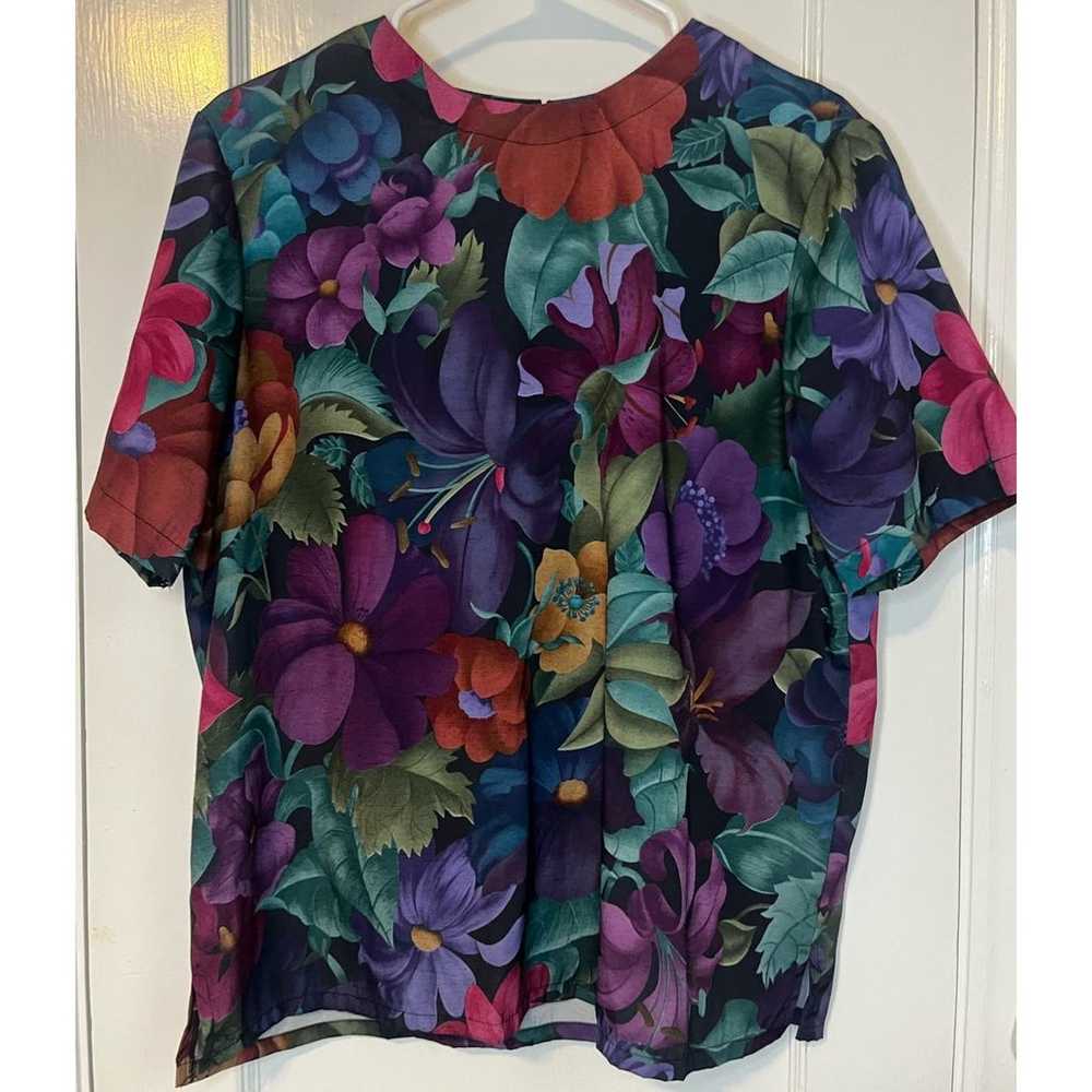 Vintage 90s Alfred Dunner Petite Floral Blue Purp… - image 3