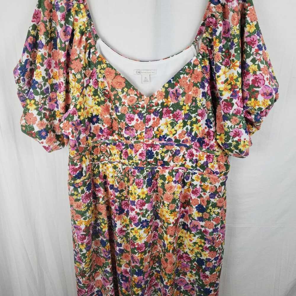 NWOT Cato Orange Multicolored Puff Short Sleeve D… - image 1