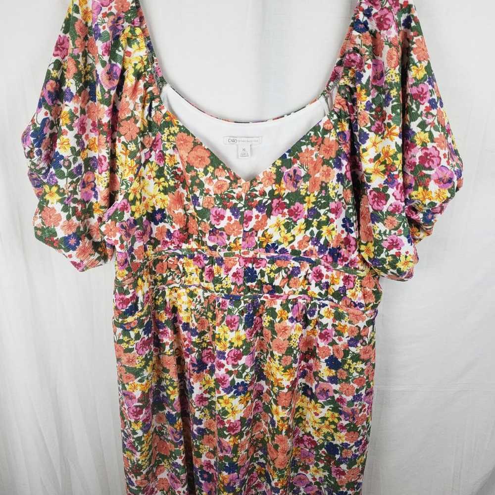 NWOT Cato Orange Multicolored Puff Short Sleeve D… - image 2