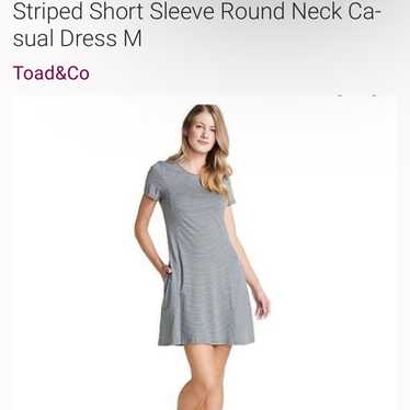 Toad & Co Gray White Cotton Striped Dress Sz XL - image 1