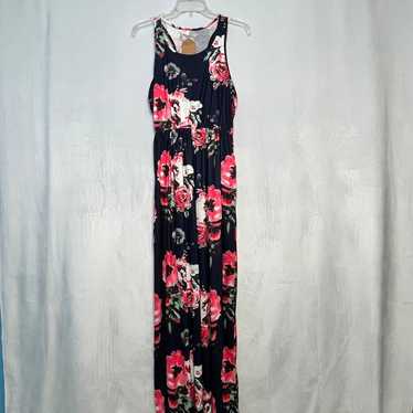 Maxi Dress Sleeveless Racerback Navy Blue Floral N