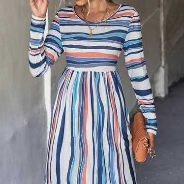 Spring Autumn Stripe Print Dress Woman Casual Ele… - image 1