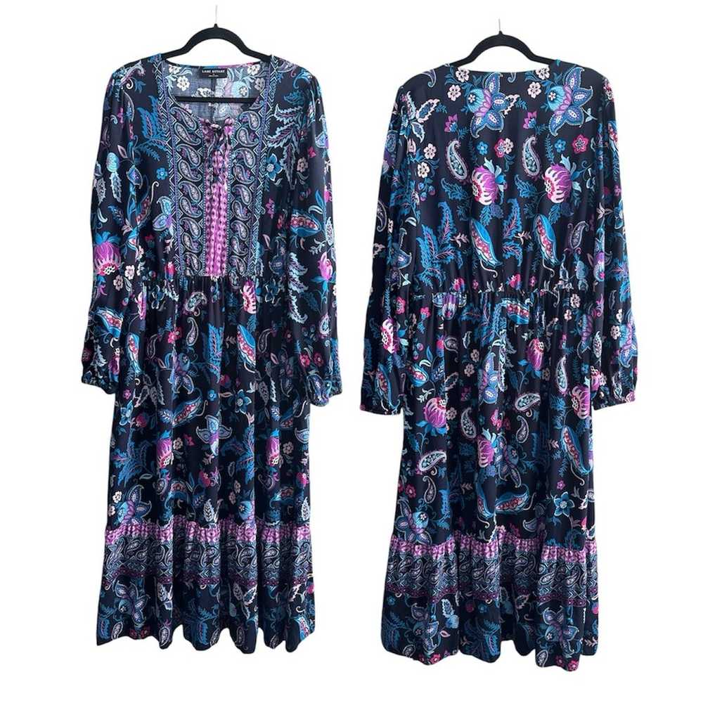 Lane Bryant Paisley Lace-Up Neck Longsleeve Maxi … - image 2