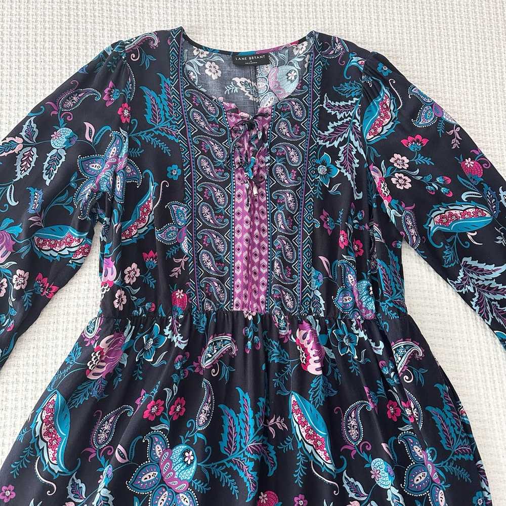 Lane Bryant Paisley Lace-Up Neck Longsleeve Maxi … - image 3