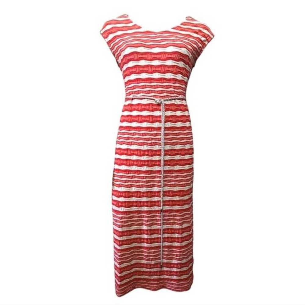 Sharagano Stretch Stripe Belted Midi Dress - image 1