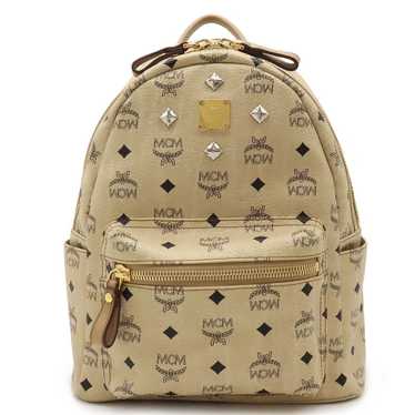 MCM MCM MCM Logo Backpack PVC Leather Studs Beige… - image 1