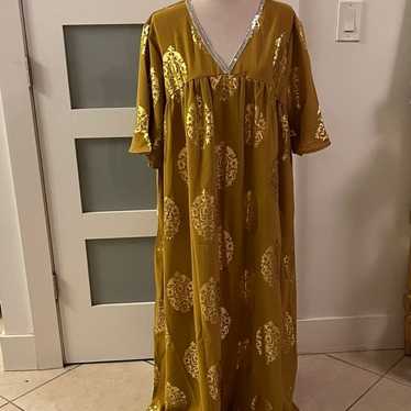 Shein mustard boho paisley print caftan plus dress