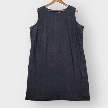 Eddie Bauer Shift Dress Women XXL Blue Eyelet Slee