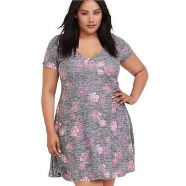 Torrid Gray Floral Mini Super Soft Plush Skater Dr