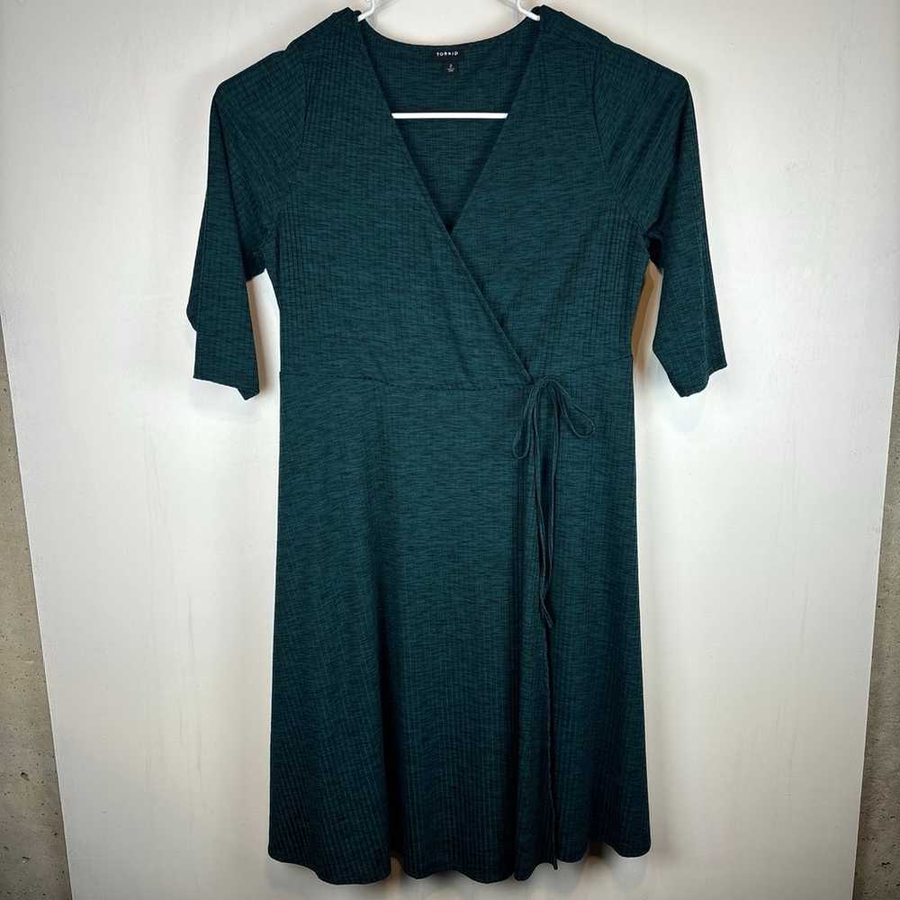 Torrid Green Ribbed Knit Surplice Faux Wrap Dress… - image 1