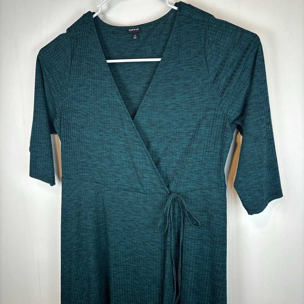 Torrid Green Ribbed Knit Surplice Faux Wrap Dress… - image 2