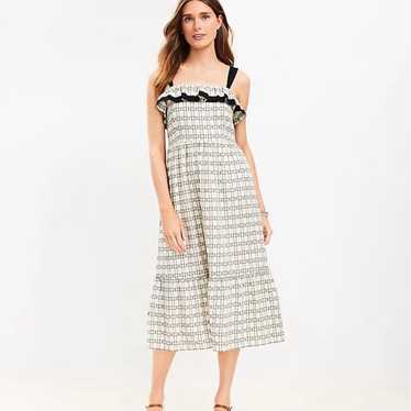 Loft | Plaid Ruffle Square Neck Midi Dress Vanilla