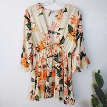 Blue Island Floral Tropical Print Ruffled Boho Tu… - image 1