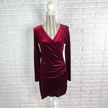 Shein Burgundy Velvet Ruched Bodycon Dress Size Me