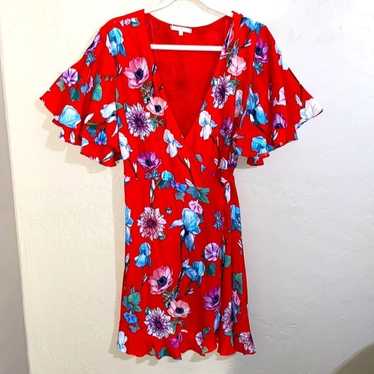 Willow and clay red floral flutter sleeve wrap dre