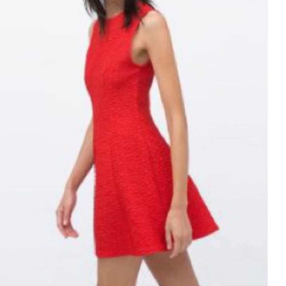 Zara Woman Jacuard Fit & Flare Mini Dress Red Med… - image 1