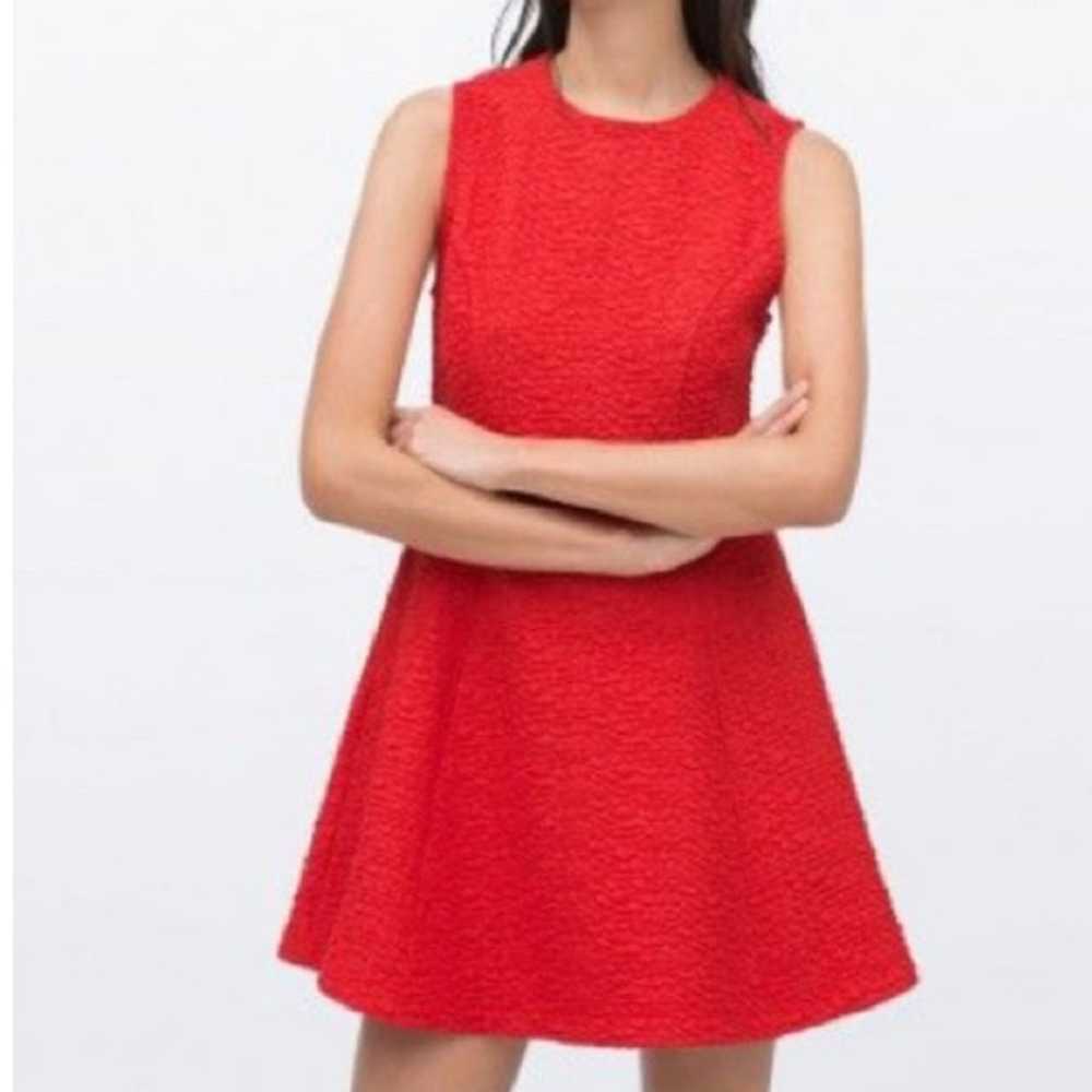 Zara Woman Jacuard Fit & Flare Mini Dress Red Med… - image 2