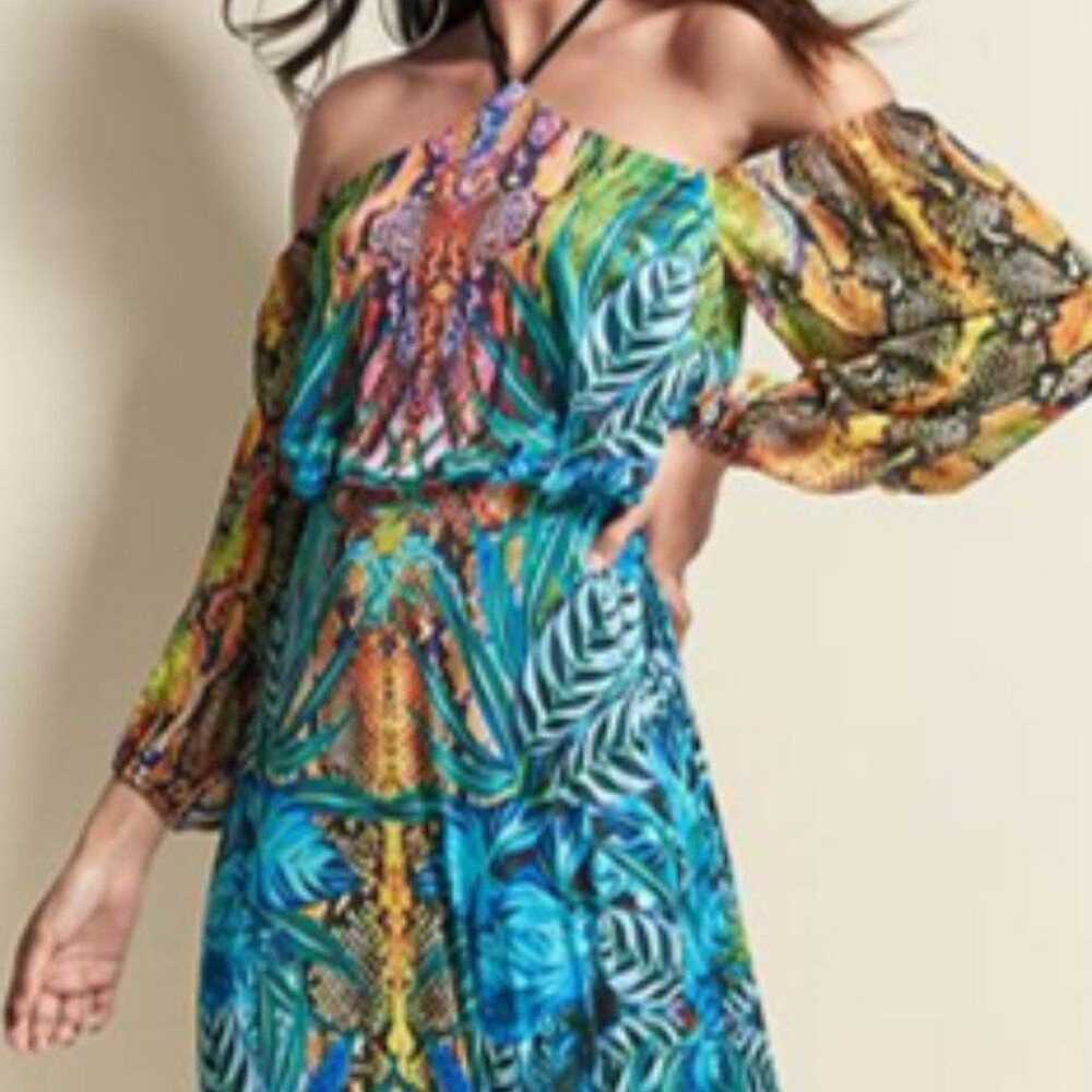 maxi dress cold shoulder multicolor size Large Ve… - image 2