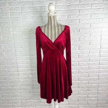 Shein Glittery Red Velvet Faux Wrap Fit and Flare 