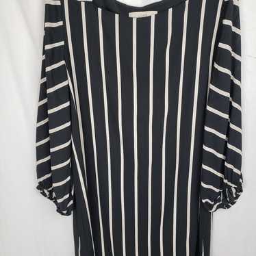 Loft Black and Beige Striped Dress Sz L