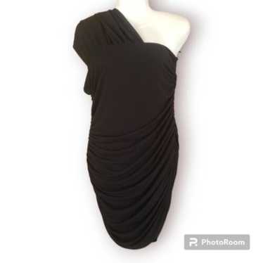 Zara Asymmetrical Dress Ruched Black Dress NWOT Sz