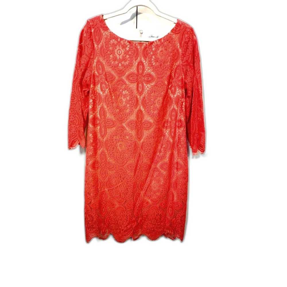 JESSICA H Coral Illusion Lace 3/4 Sleeve Scallope… - image 11