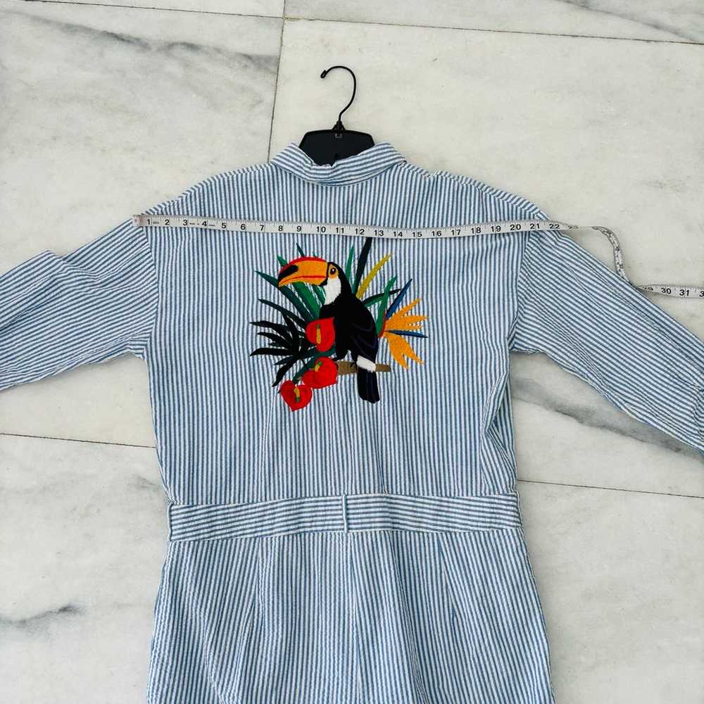 ZARA Toucan Bird Embroidered Striped Romper Size … - image 11