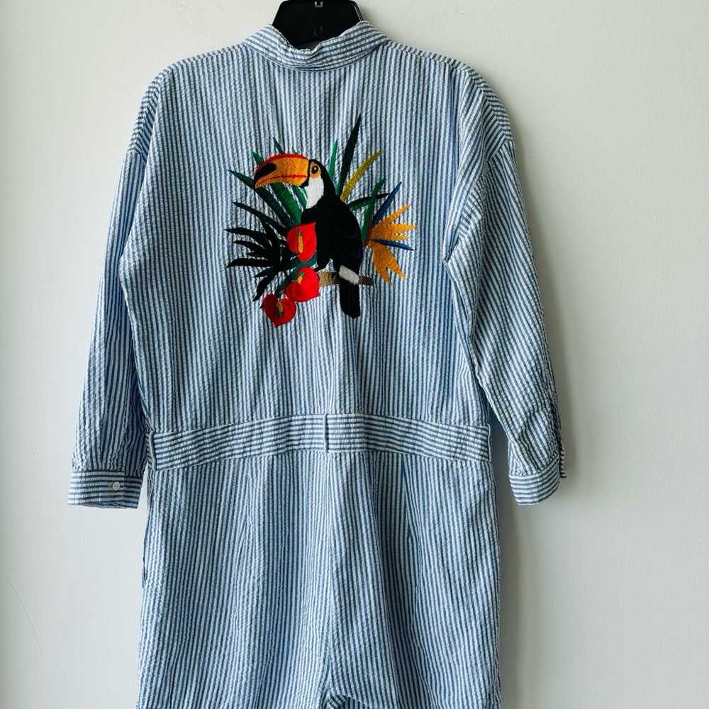 ZARA Toucan Bird Embroidered Striped Romper Size … - image 3