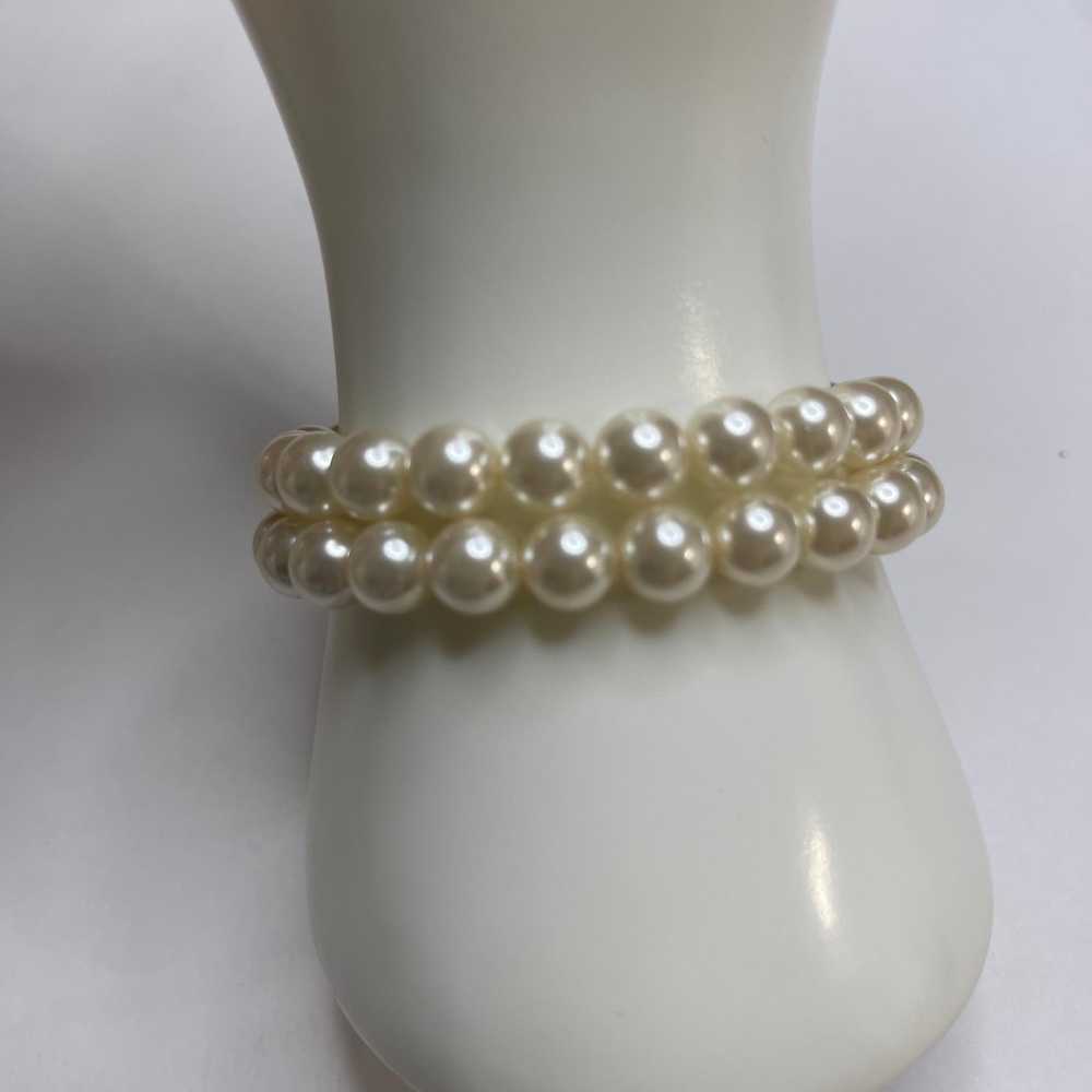 faux pearl bracelet double strand gold tone clasp… - image 2