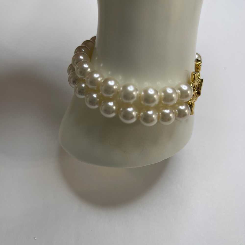 faux pearl bracelet double strand gold tone clasp… - image 6