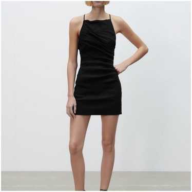 Zara Draped Linen Blend Black Mini Dress