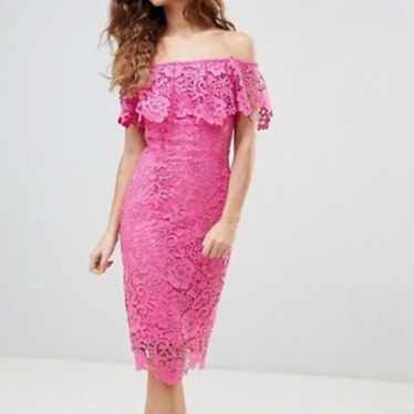 Paper dolls hot pink Bardot lace dress. Size 4