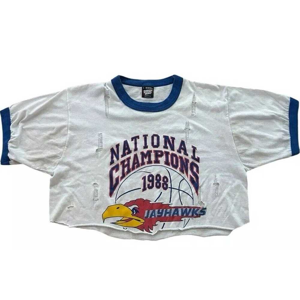 Vtg 80s Kansas Jayhawks 1988 National Champs Crop… - image 2