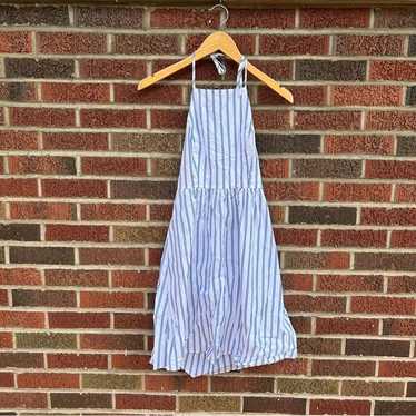 Forever 21 White and Blue Striped Open Back Halter