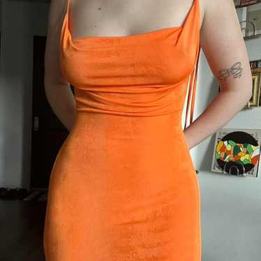 Orange slinky maxi open back dress - image 1