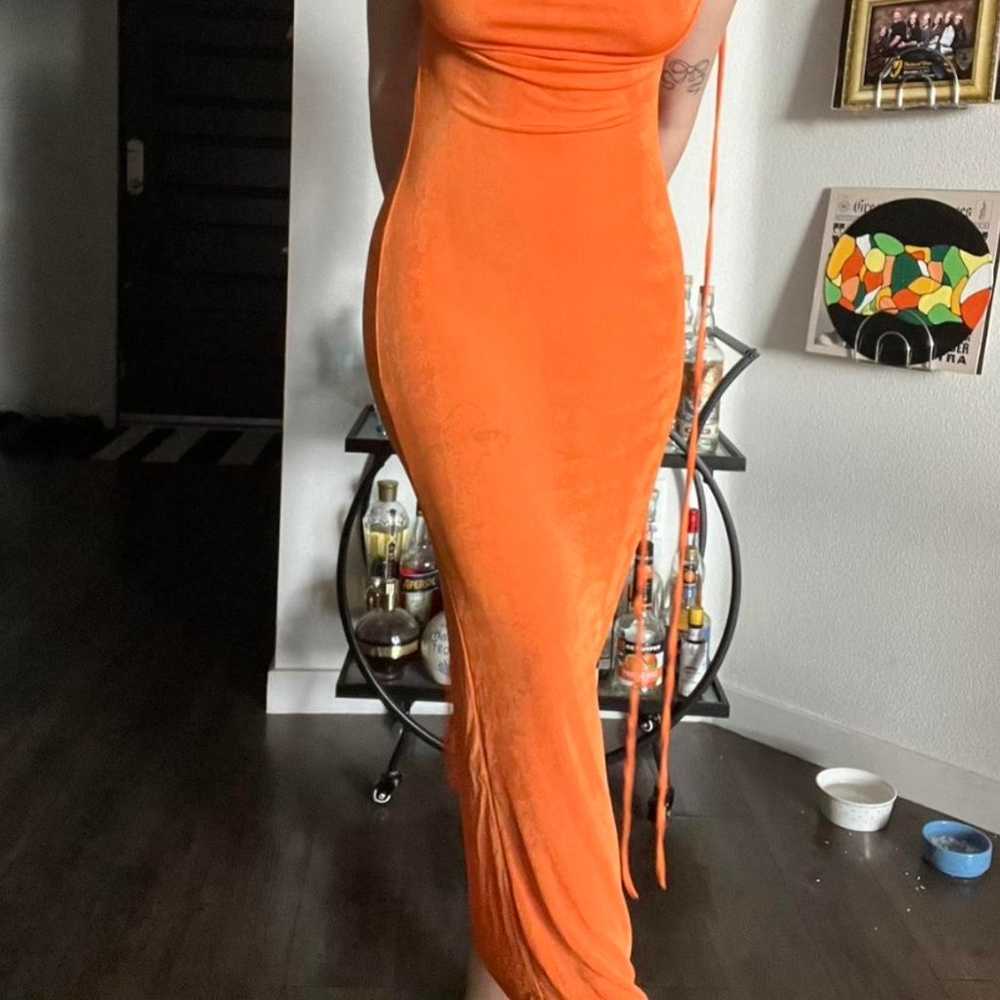 Orange slinky maxi open back dress - image 2